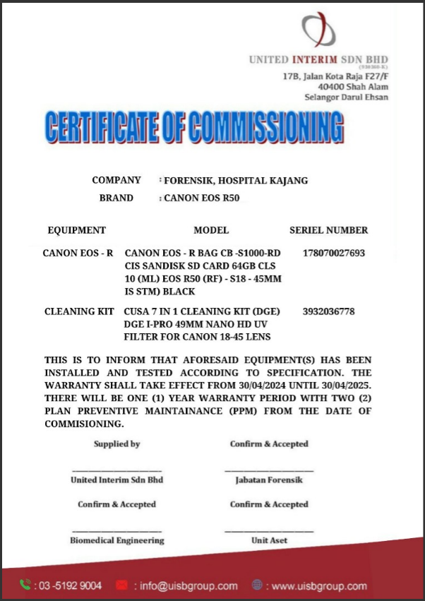 Certificate of Commissioning 1