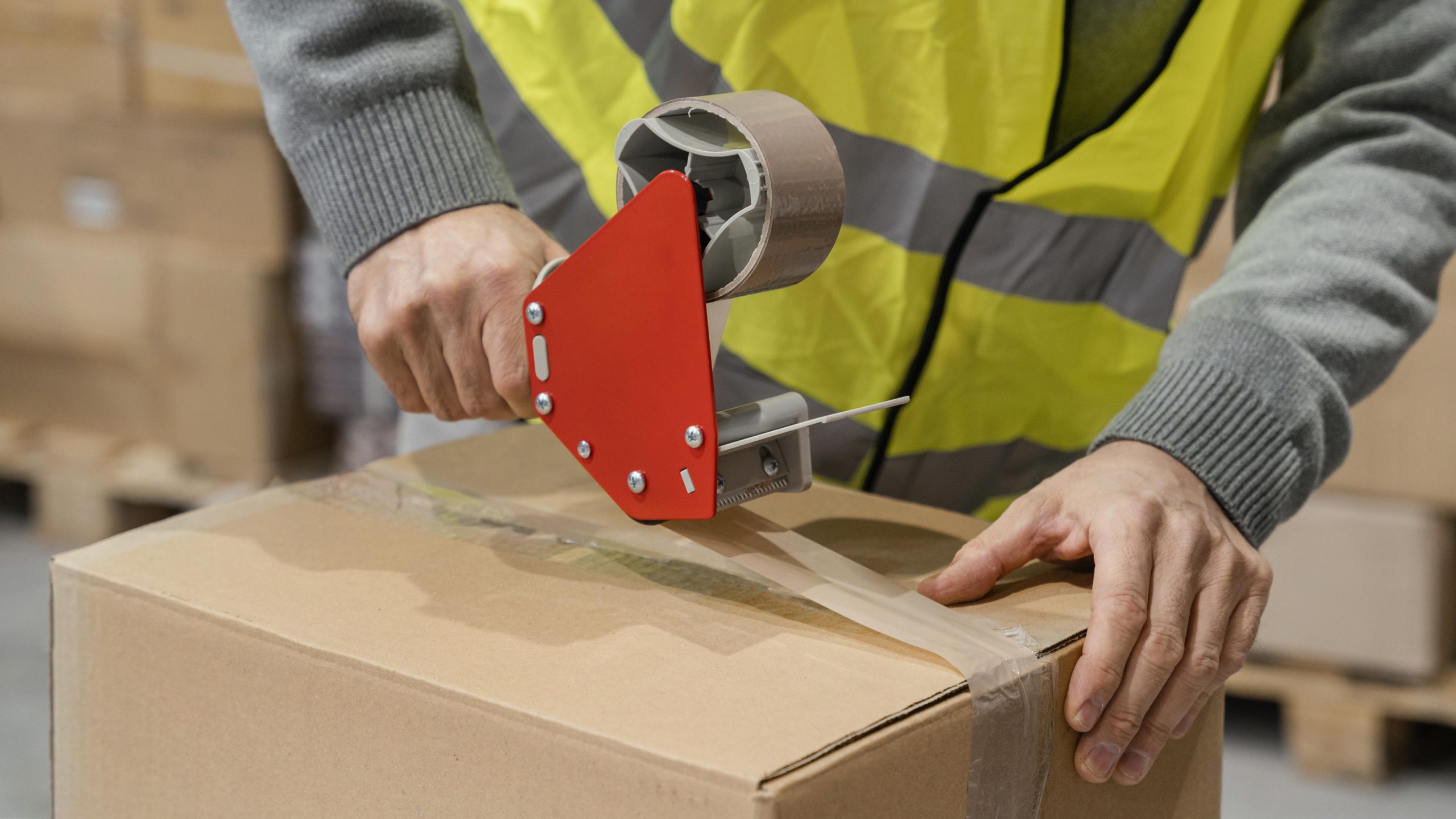 Person taping a box